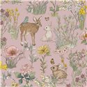 Pink teens' wallpaper, meadow and forest fauna · Eijffinger Tiny Treasures 363194