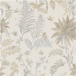 Papel pintado flores tropicales beige, ideal salón