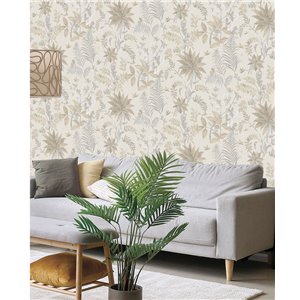 Papel pintado flores tropicales beige, ideal salón 2