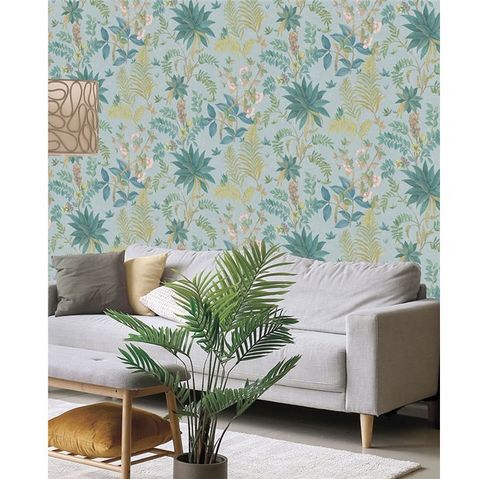 Papel pintado flores tropicales azul · Ich Jaipur 480-2
