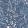 Papel pintado para salón azul, flores exóticas