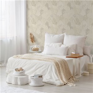 Grosse botanische Blaettermuster Tapete Beige 2