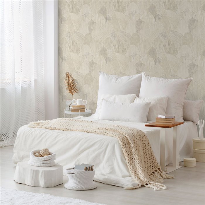 Papier peint grandes feuilles beige · Ich Jaipur 481-1