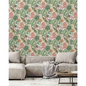 Papel pintado palmeras y flores exóticas 2