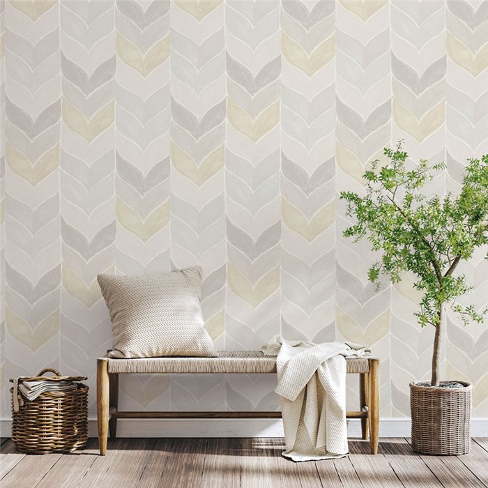 Beige watercolor herringbone pattern wallpaper · Ich Jaipur 483-1
