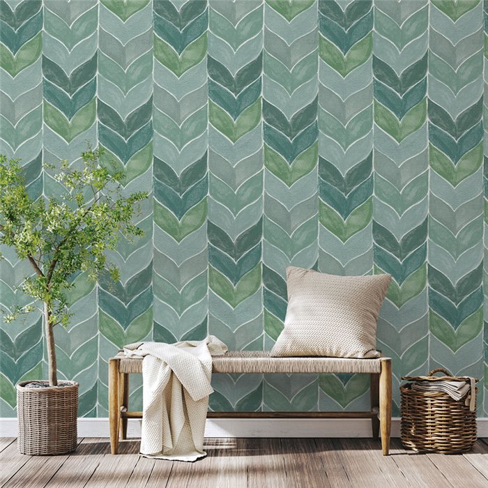 Papier peint chevrons aquarelle vert · Ich Jaipur 483-4