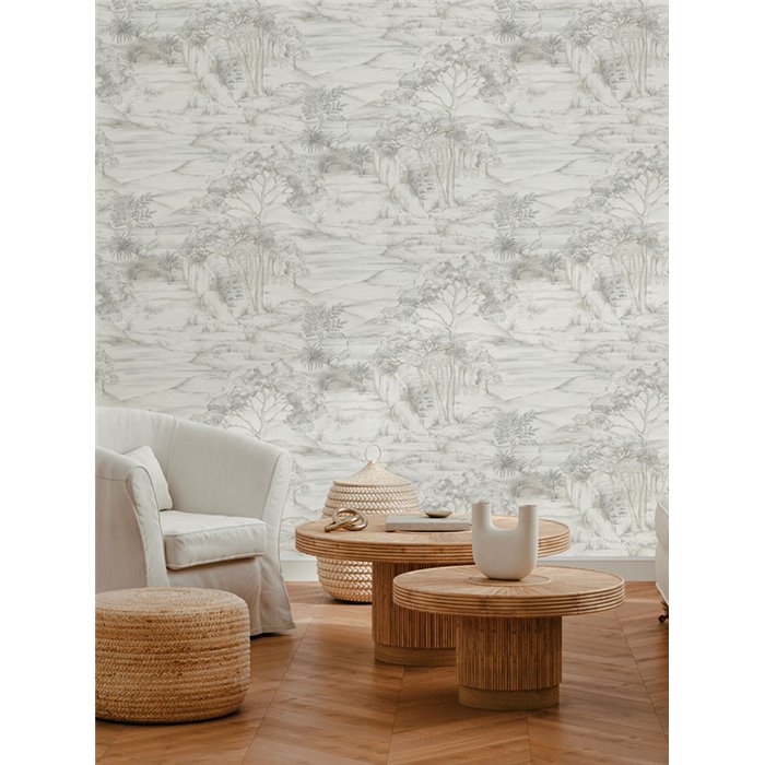 Papel pintado grabado colonial neutro · Ich Jaipur 484-1