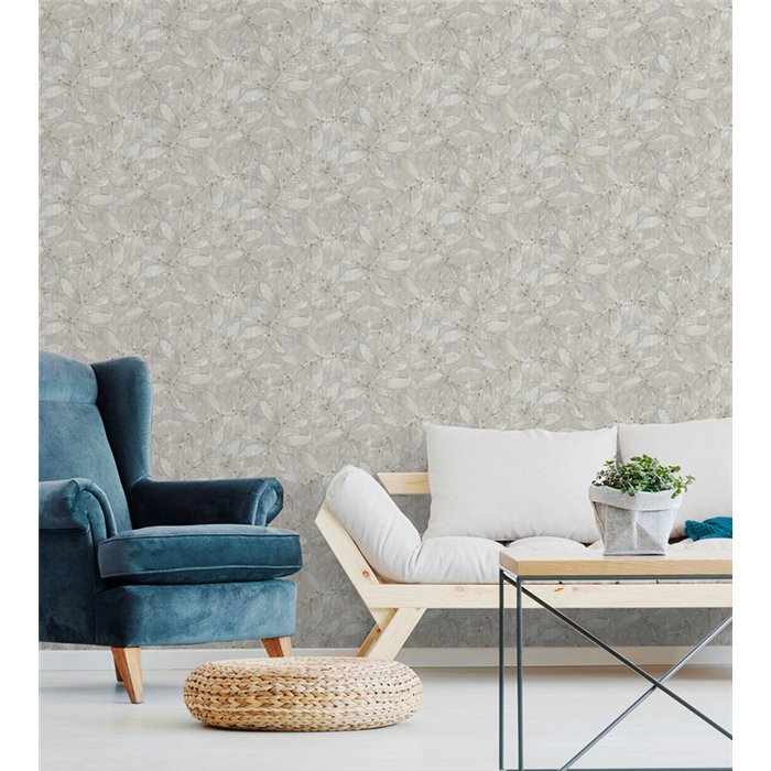 Papel pintado hojas acuarela tonos neutro · Ich Jaipur 485-1