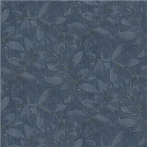Papier peint feuilles aquarelle bleu