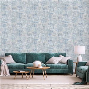 Blaue Jute Struktur Tapete im Ethno Stil 2