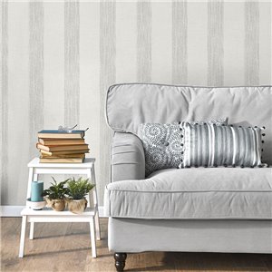 Grey wide stripes imitation linen wallpaper 2