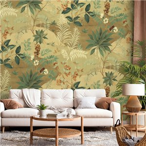 Mural de pared estilo hindú jardín tropical amarillo