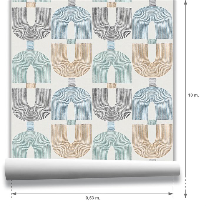 Papier peint maillons géométriques moutarde et gris · Hera Walls Tempo H510-2F