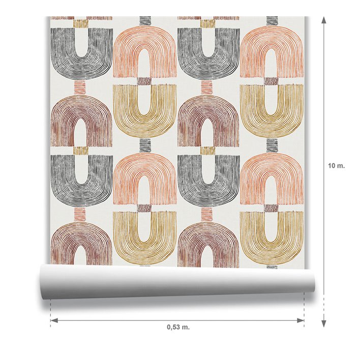 Papier peint style rétro mid-century terre cuite · Hera Walls Tempo H510-3F