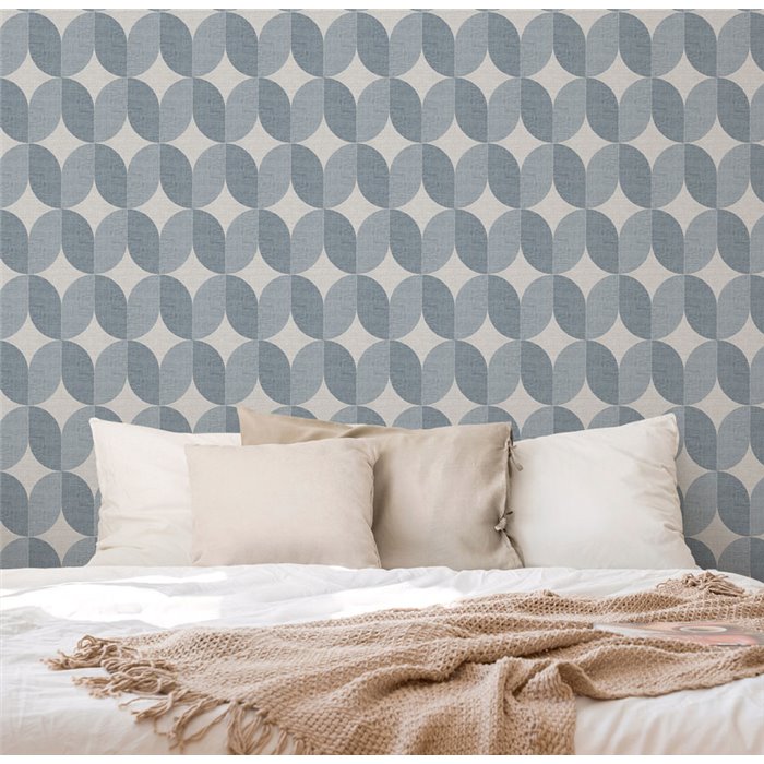 Papel pintado para dormitorio geométrico azul · Hera Walls Tempo H512-2F
