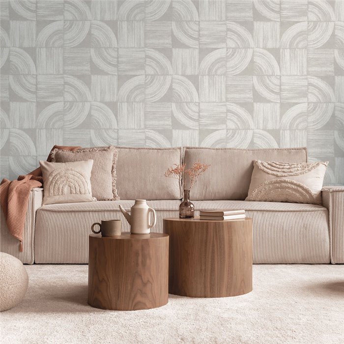 Papel pintado de arcos geométricos gris claro · Hera Walls Tempo H513-4F