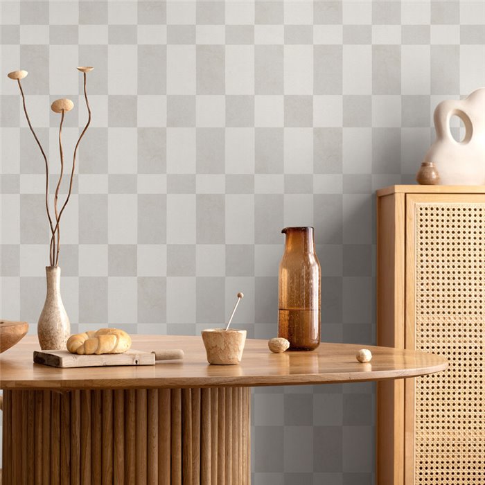 Papel pintado ajedrezado minimalista gris · Hera Walls Tempo H514-4F