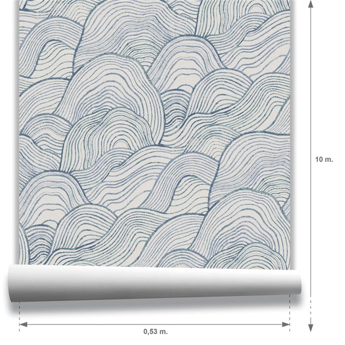 Papier peint oriental vagues bleu · Hera Walls Tempo H516-2F