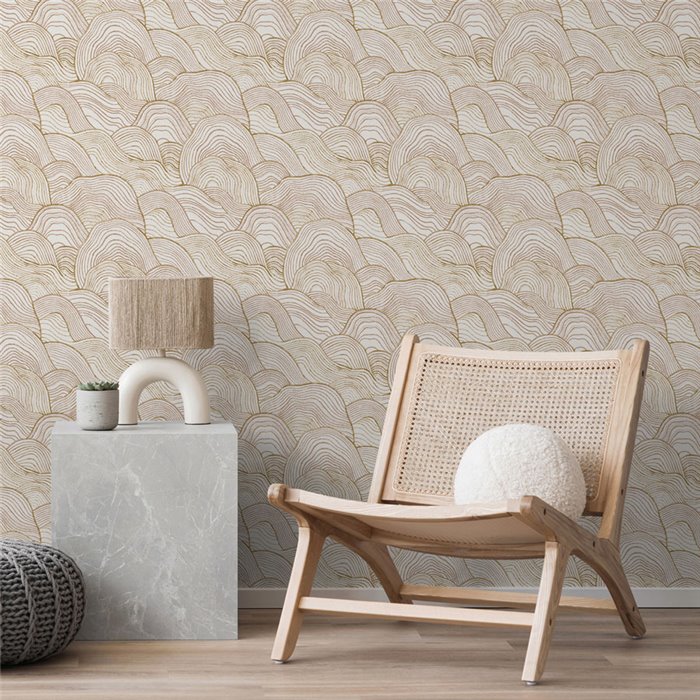 Papel pintado japandi de ondas ocre · Hera Walls Tempo H516-3F