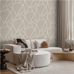 Papel pintado geométrico de líneas moderno beige 2