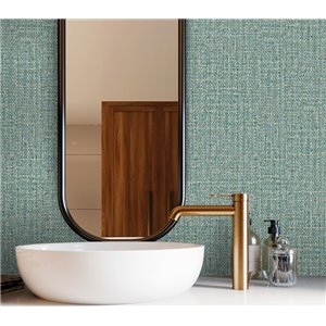 Papel pintado turquesa efecto rafia para baño y spa 2