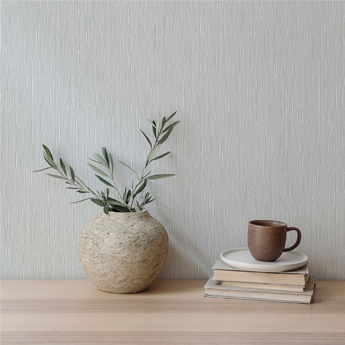 Vinyl wallpaper light grey linear raffia texture · Hera Eternity 212-5