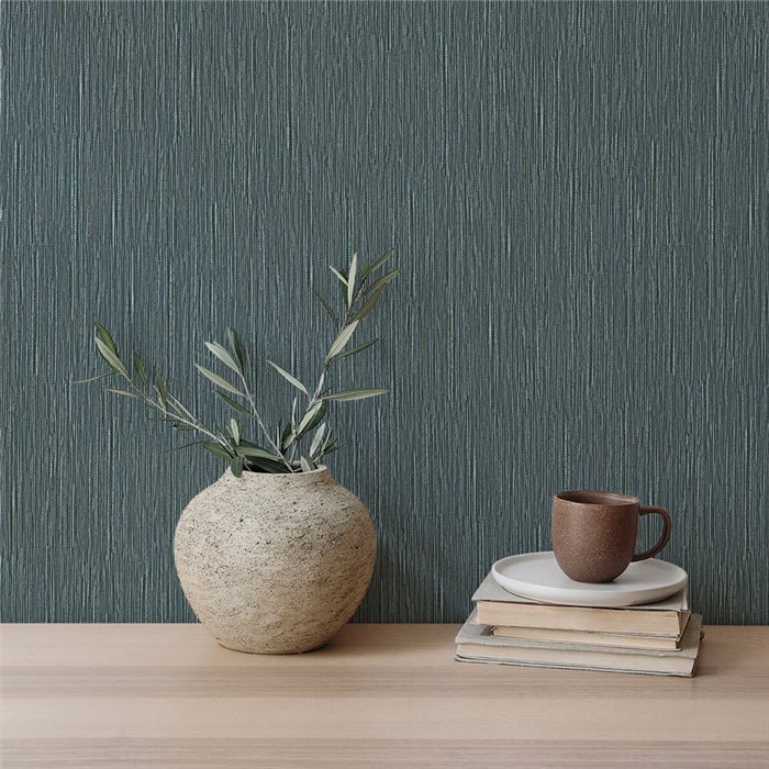Vinyl wallpaper dark turquoise raffia texture · Hera Eternity 212-10