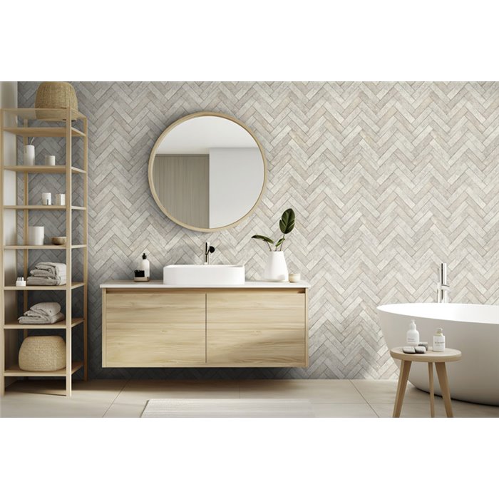 Herringbone Stone Effect Wallpaper Light Grey · Rasch Factory V 499124