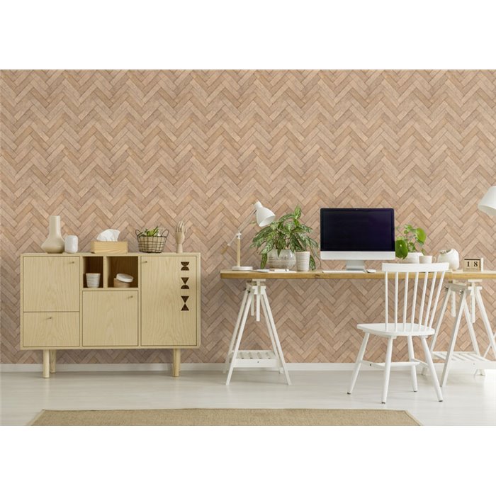 Papel pintado efecto ladrillo espiga beige · Rasch Factory V 499131