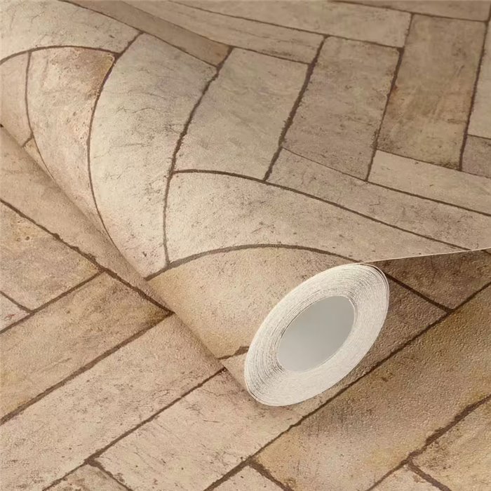 Papier peint effet brique à chevrons beige · Rasch Factory V 499131