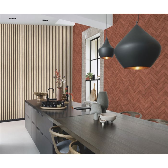 Herringbone Brick Pattern Wallpaper Brown · Rasch Factory V 499148