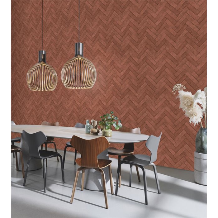 Papel pintado ladrillo espiga marrón · Rasch Factory V 499148
