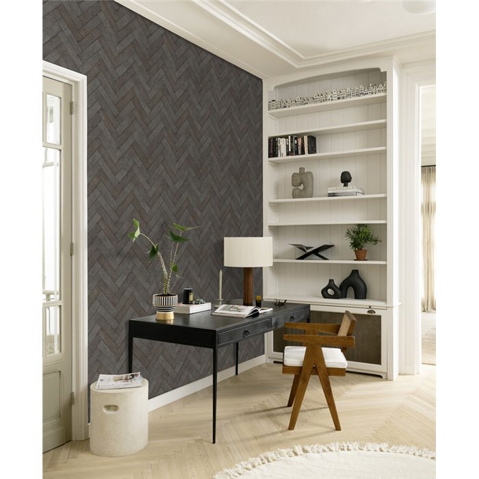 Papel pintado espiga ladrillo gris oscuro · Rasch Factory V 499162