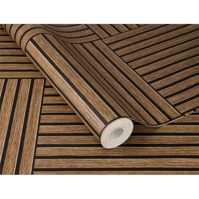 Papel pintado diseño lamas madera cuadrícula marrón · Rasch Factory VI 417180