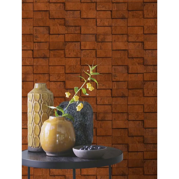 Papier peint blocs 3d brun rouille · Rasch Factory VI 497120