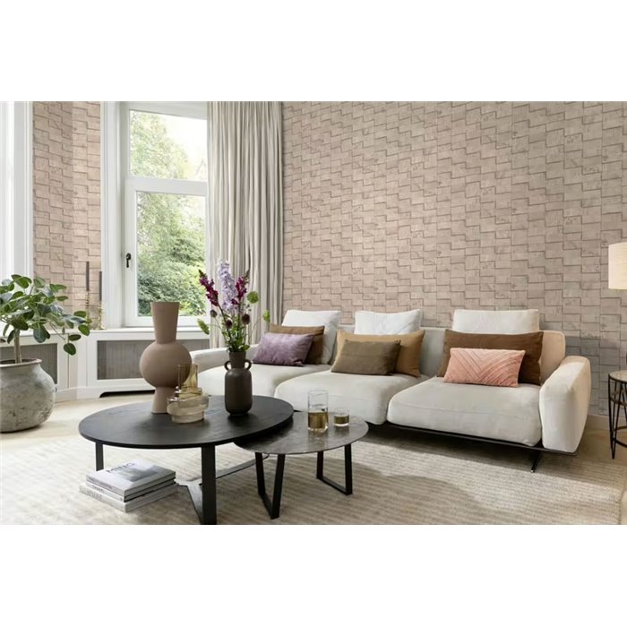 Papel pintado diseño bloques 3D beige · Rasch Factory VI 497151