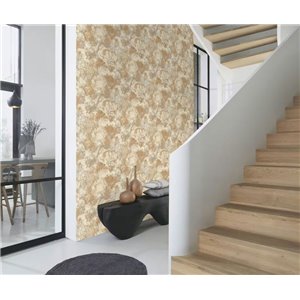 Papel pintado aspecto mineral beige y gris 2