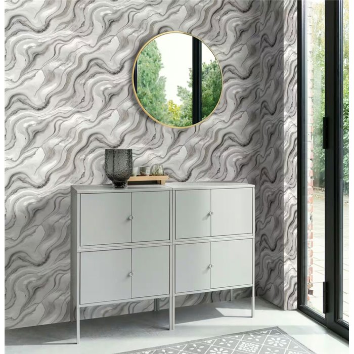 Papier peint imitation agate gris avec paillettes · Rasch Factory VI 497625