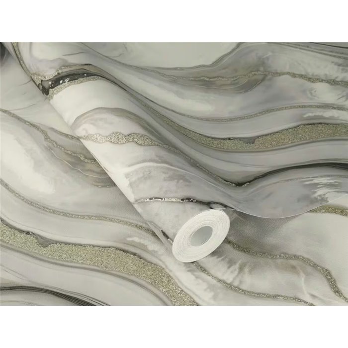 Papier peint imitation agate gris avec paillettes · Rasch Factory VI 497625