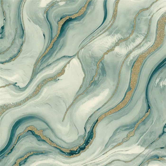 Papier peint vagues marbrées vertes et dorées · Rasch Factory VI 497632