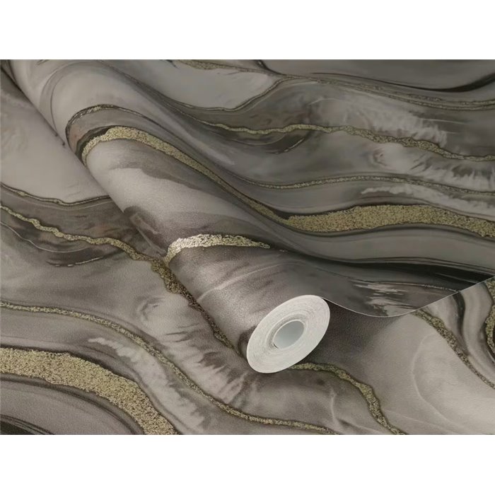 Papel pintado mármol ondas dorado gris · Rasch Factory VI 497656
