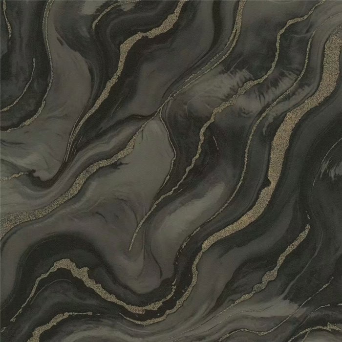 Dark Grey Liquid Marble Wallpaper with Gold Glitter · Rasch Factory VI 497663