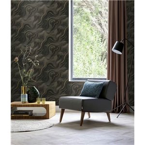 Dark Grey Liquid Marble Wallpaper with Gold Glitter 2