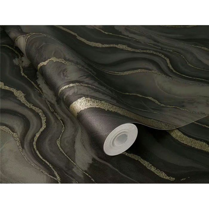 Tapete flüssiger Marmor dunkelgrau Goldglitzer · Rasch Factory VI 497663