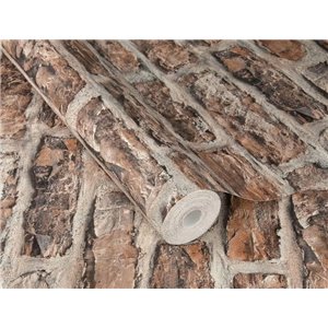 Papier peint brique vieillie marron 2