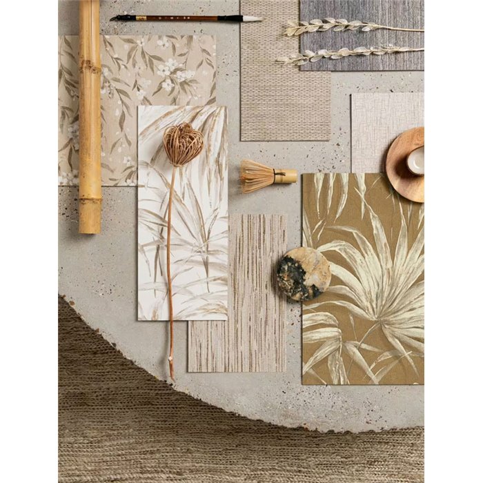 Papel pintado japandi efecto fibras naturales beige · Rasch Noble Zen 435153