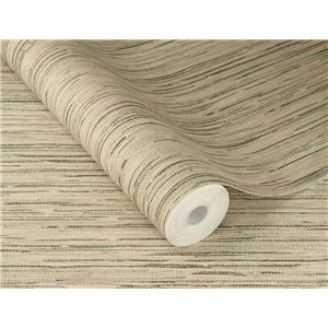 Zeitlose Tapete Imitation Naturfasern Beige Mit Grünen Fäden 2