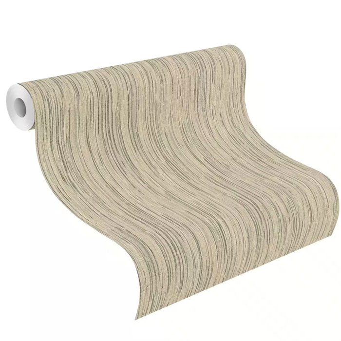 Zeitlose Tapete Imitation Naturfasern Beige Mit Grünen Fäden · Rasch Noble Zen 435184