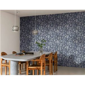 Japandi Cherry Blossom Floral Wallpaper In Dark Blue 2