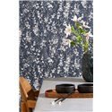Japandi Cherry Blossom Floral Wallpaper In Dark Blue · Rasch Noble Zen 435238